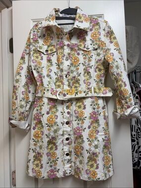 Amazing Lace White Floral Mini Dress with Yellow & Pink Flowers